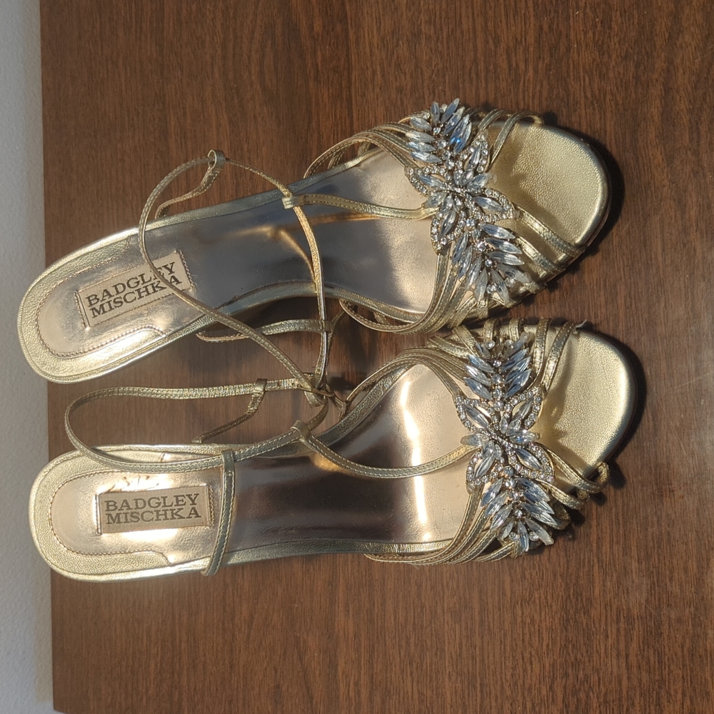 Strappy gold wedges